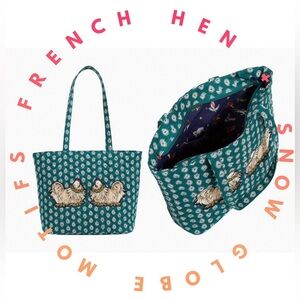 Vera Bradley Small Vera Tote Quilted Cotton ✨ French Hen + Snow Globe Motifs